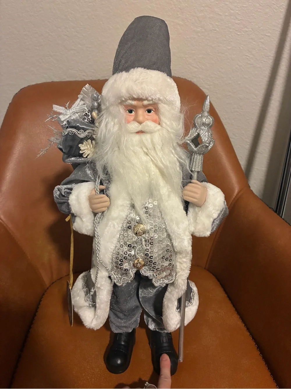 Silver & White Holiday Santa Figurine - Elegant Seasonal Decor